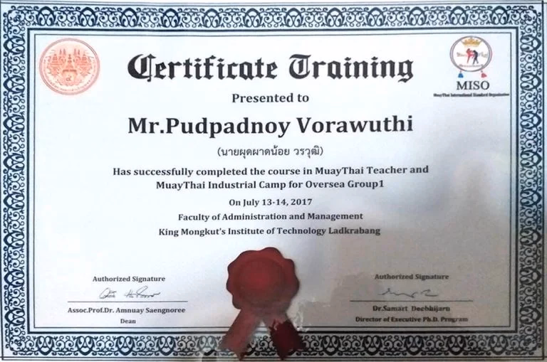 JP Boxing Gym Certificate 2