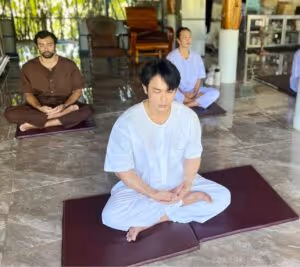 Serene group meditation session at the gym