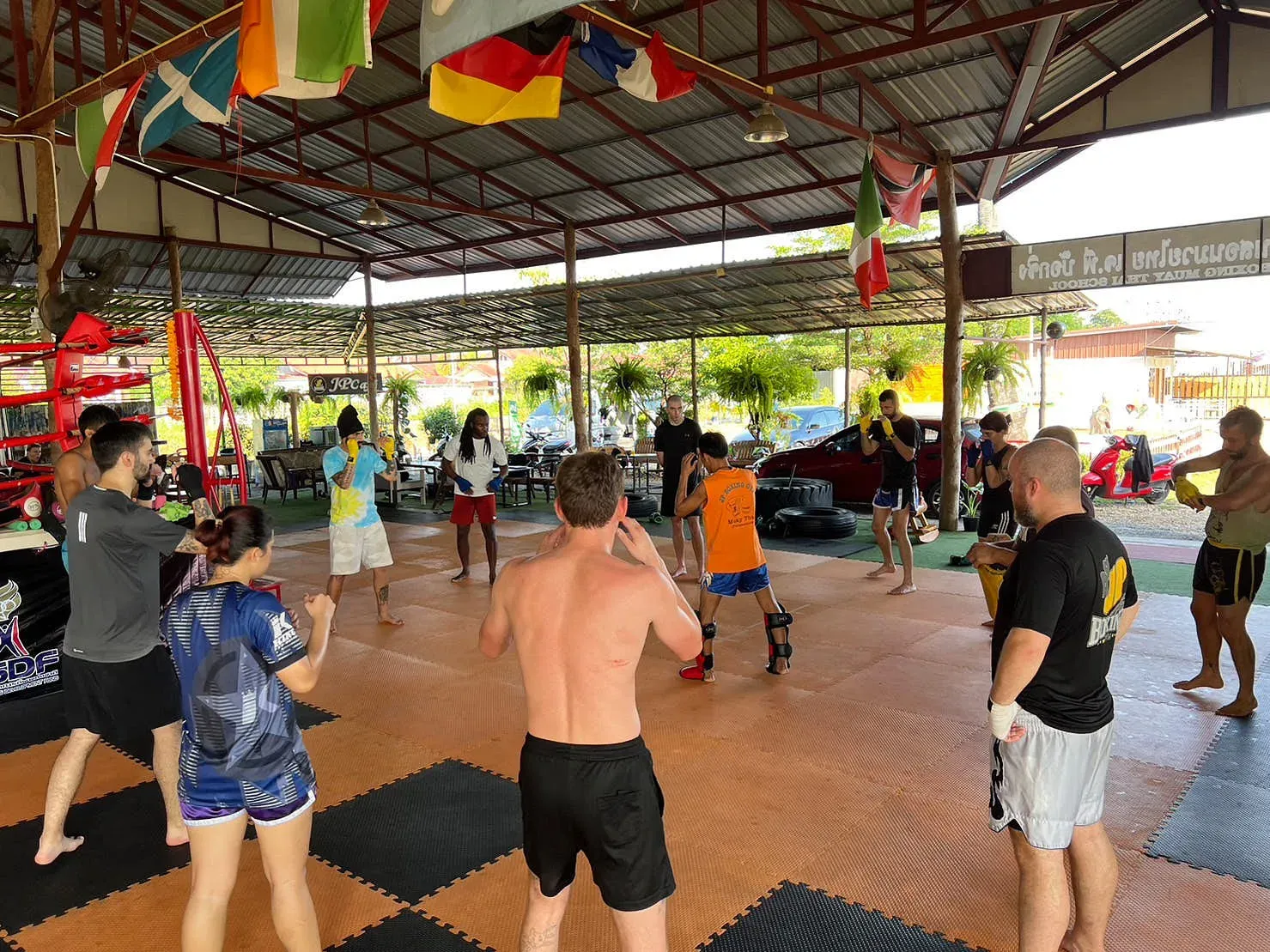 Kru Jay and students during outdoor community run