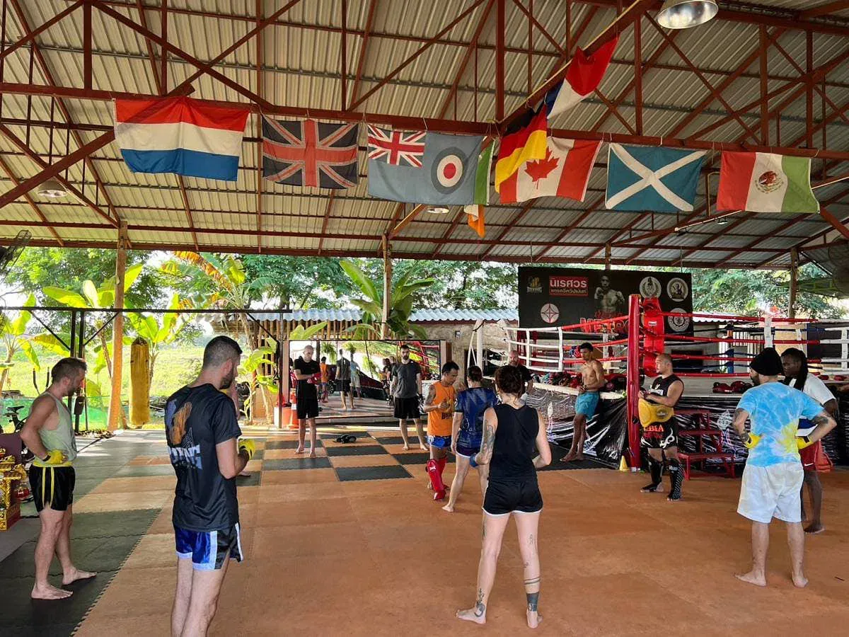 Intense sparring training session at the camp