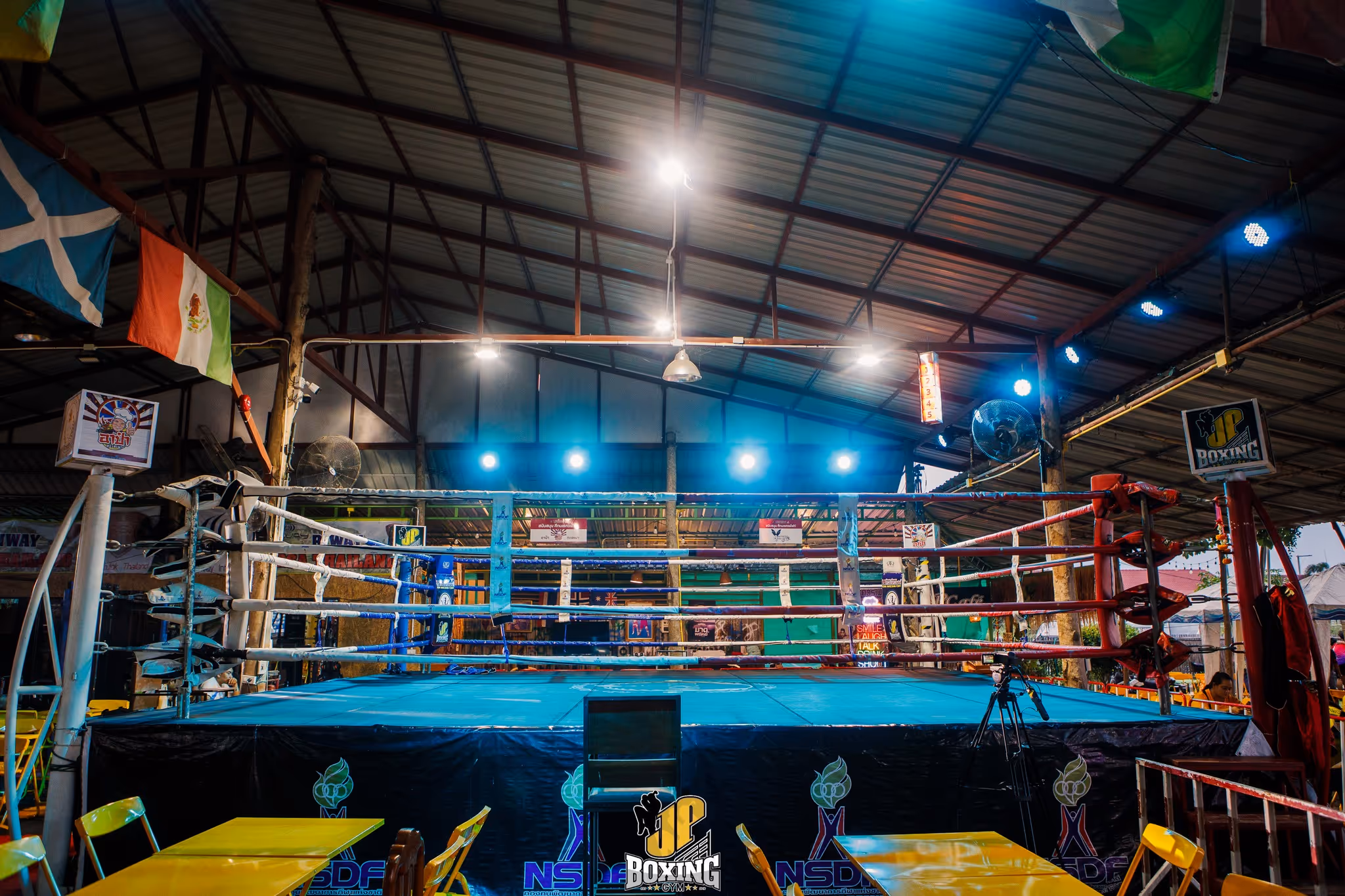 Clean professional Muay Thai ring at JP Boxing Gym camp