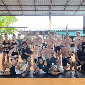 Muay Thai training camp group posing