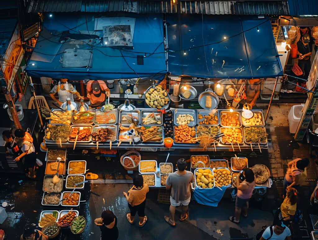 Enjoying delicious street food at Phitsanulok Night Bazaar