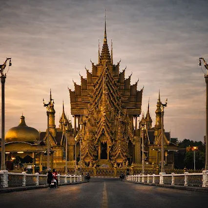 Beautiful golden facade of Wat Chantawantok temple